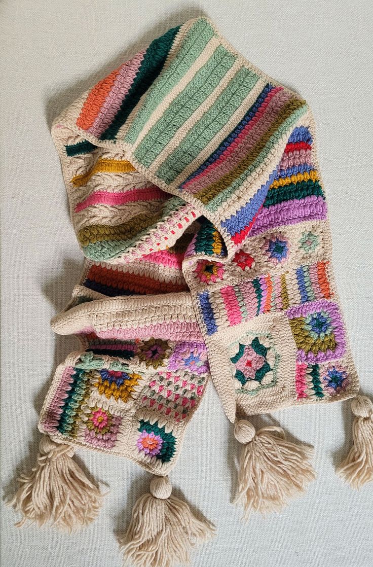 Hand-crocheted scarf for ladies in elegant colorful design