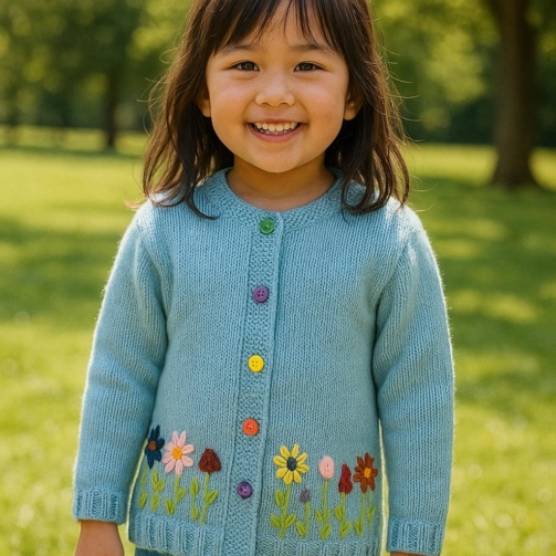 Blue embroidered sweater for little girls, cozy kids knitwear