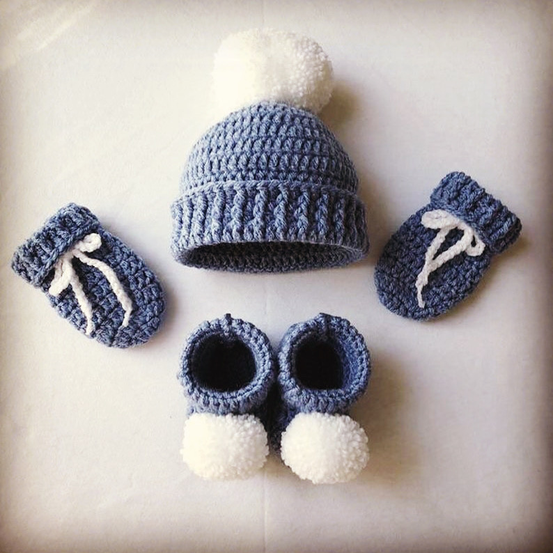 Cap and Booties Set Teal Color