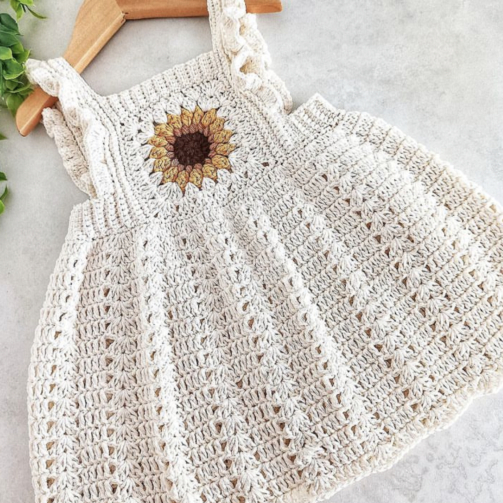 Handmade and Crocheted Baby Sunflower frock