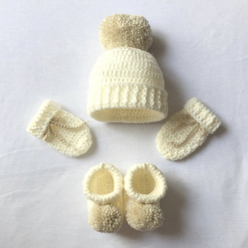 Crochet Baby Cap and Booties Set Cream Color