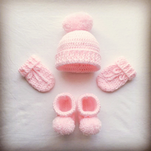 Crochet Baby Cap and Booties Set Baby Pink Color