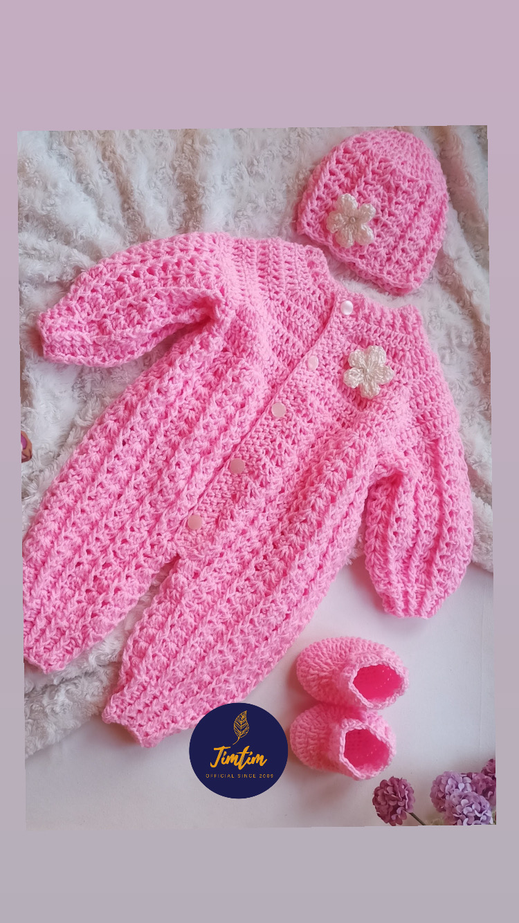 Precious in Pink Crochet Romper with Cap and Booties
