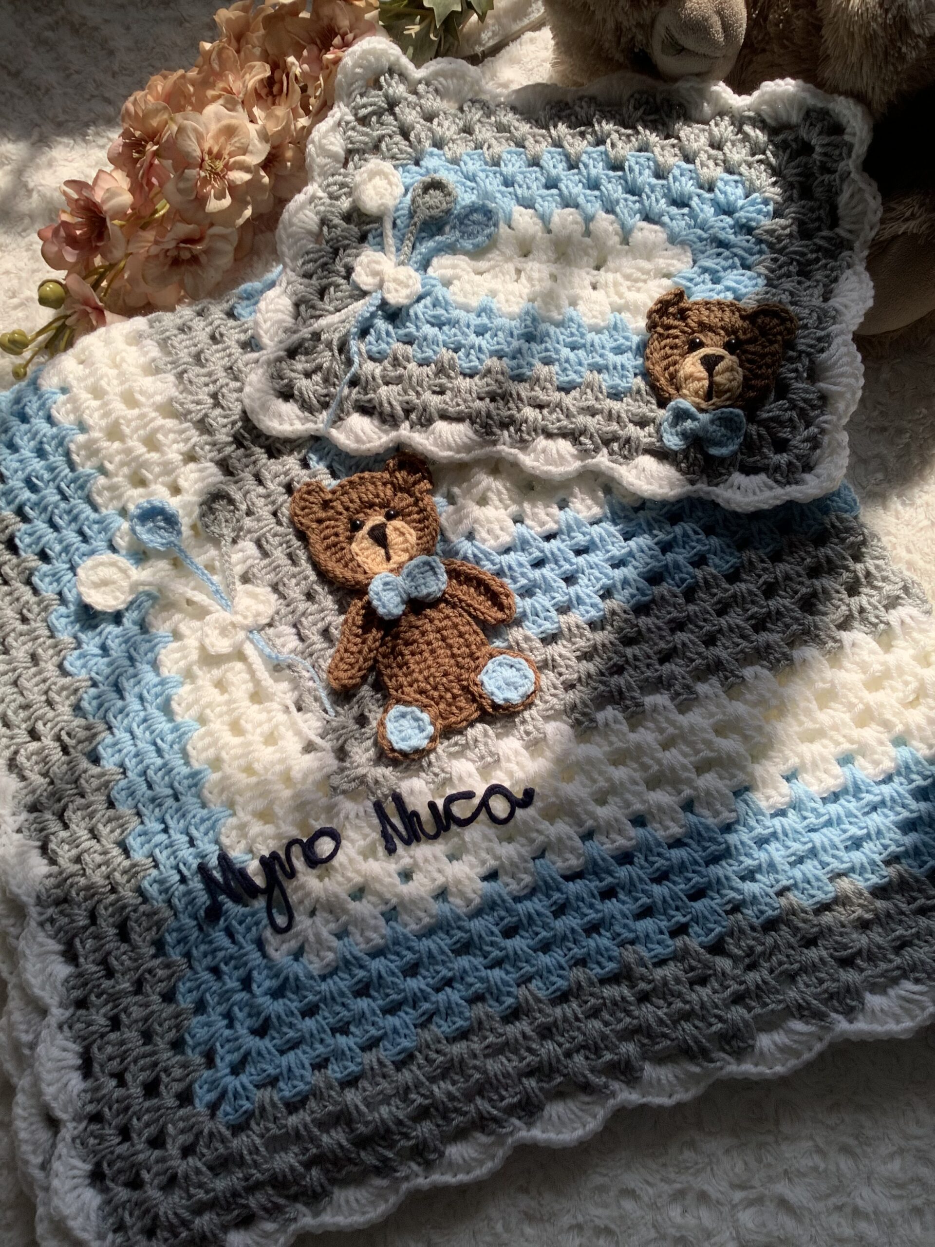 Handcrafted Crochet Baby Blanket Set for 0-6 Months - Image 4