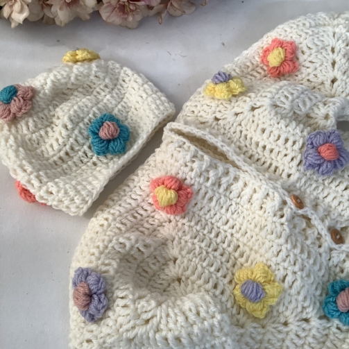 Crochet Full Sleeves Sweater and Cap Blossom