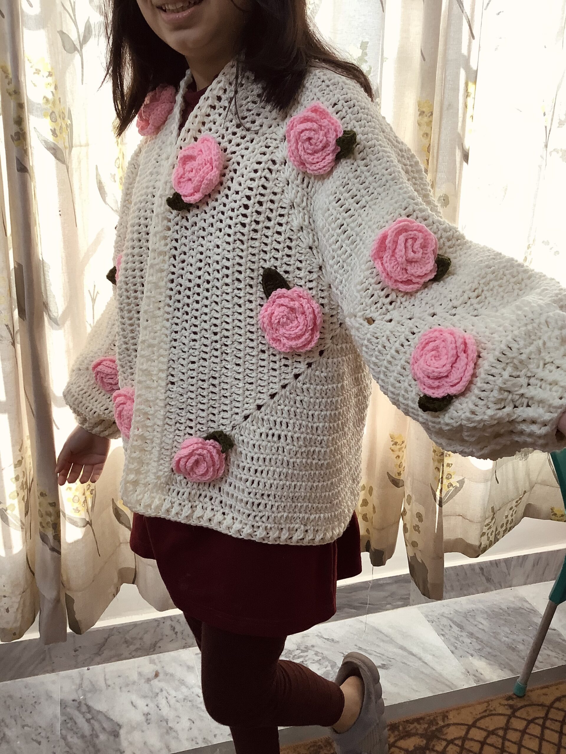 Handmade Sweater with Pink Roses - Image 4