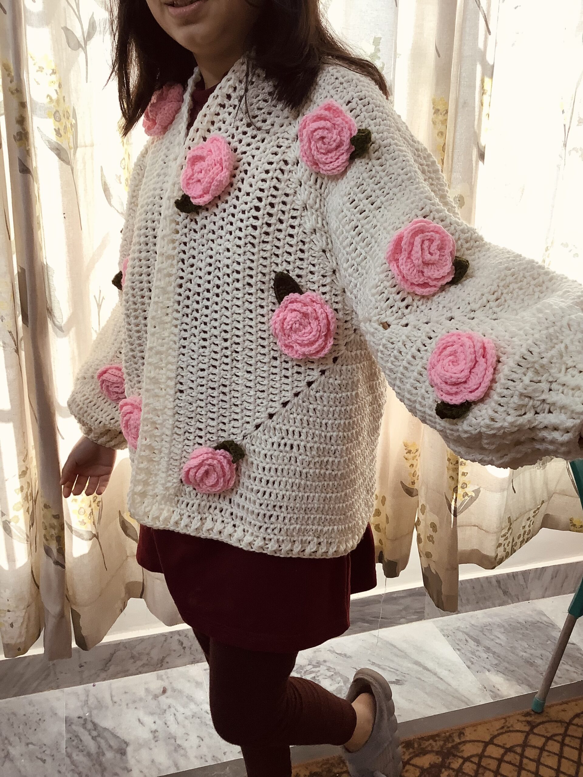 Handmade Sweater with Pink Roses - Image 3