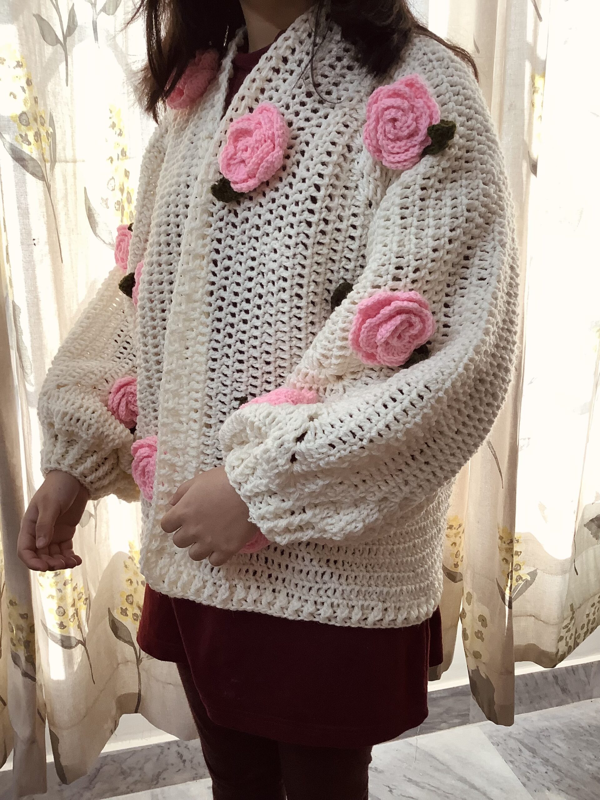 Handmade Sweater with Pink Roses