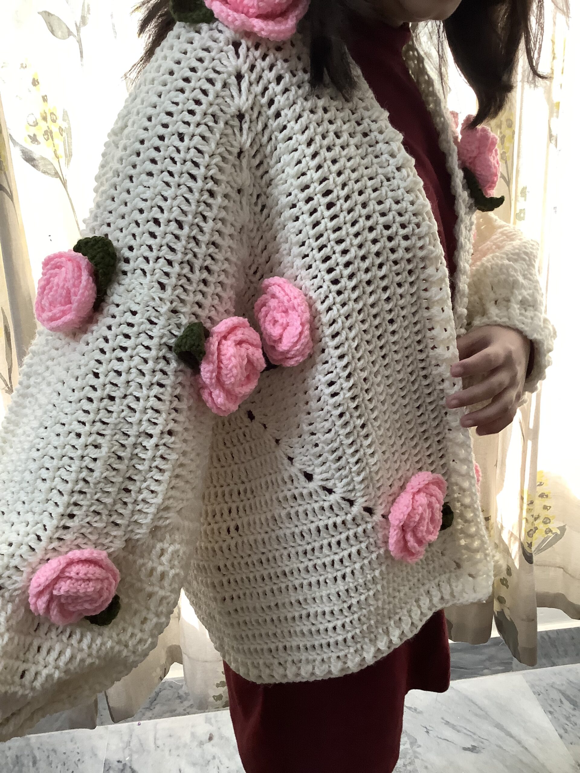 Handmade Sweater with Pink Roses - Image 2