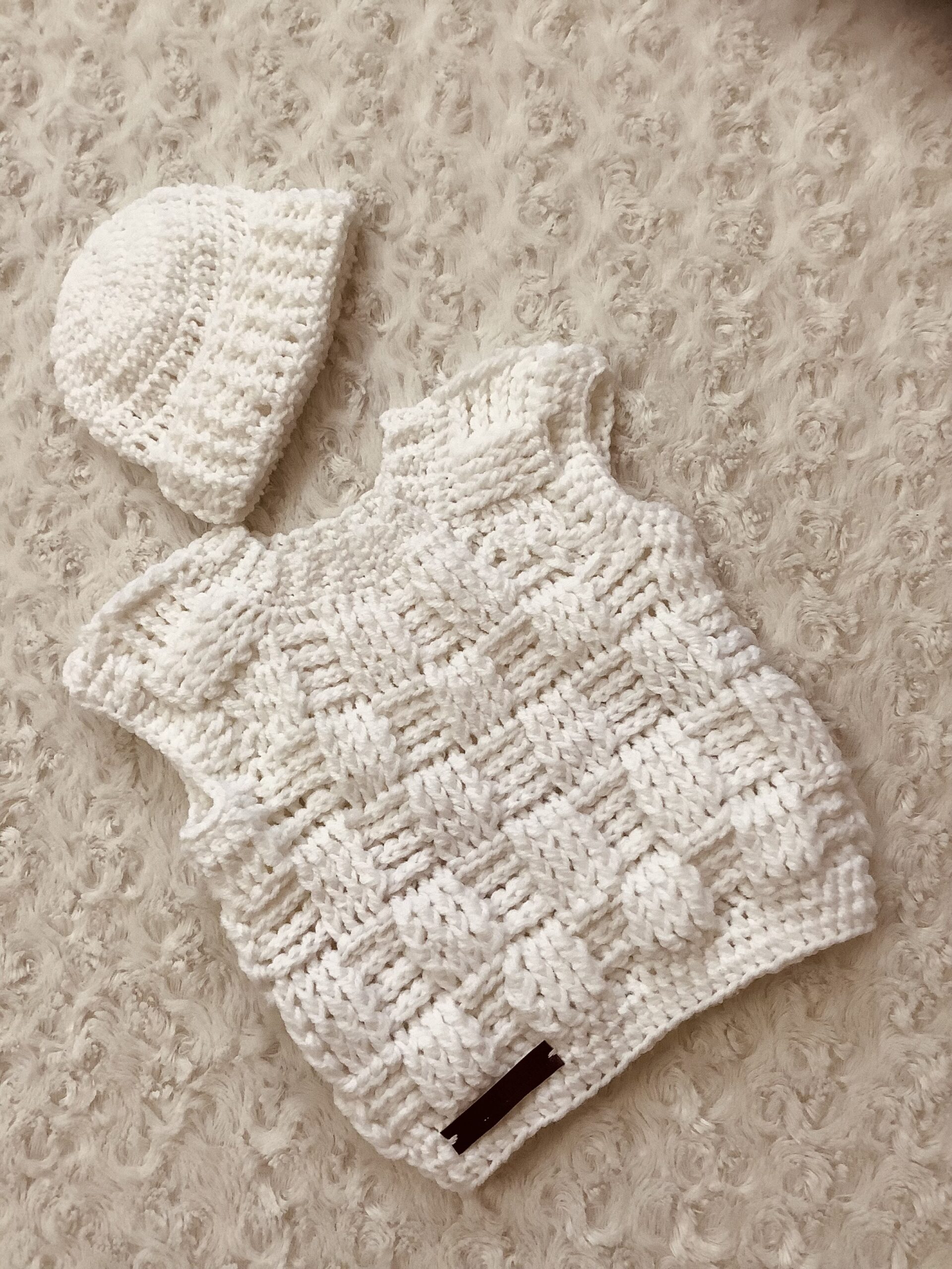 Hand-Crocheted Sleeveless Sweater and Cap Set
