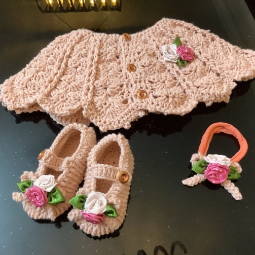 Crochet Girl Poncho and Booties