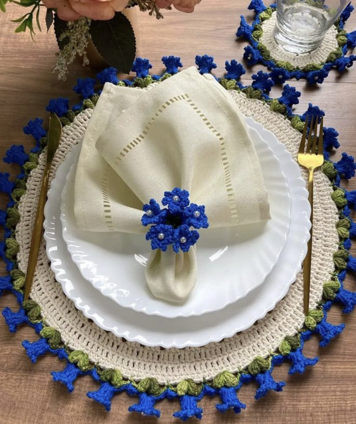 Table Mats with Blue Flowers