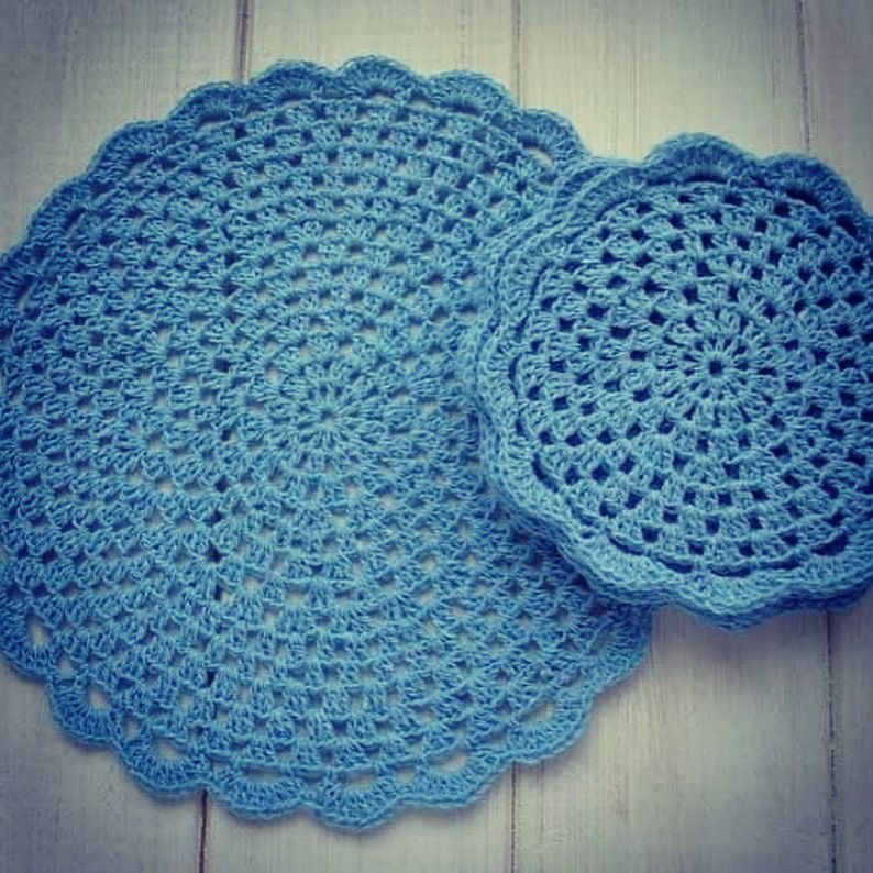 Table Mats with Coasters Ice-Blue Color