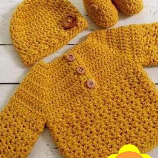 Handmade Baby Sweater Set Musturd Color