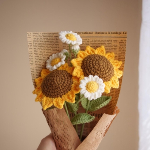 Handmade crochet sunflowers and daisies floral decor