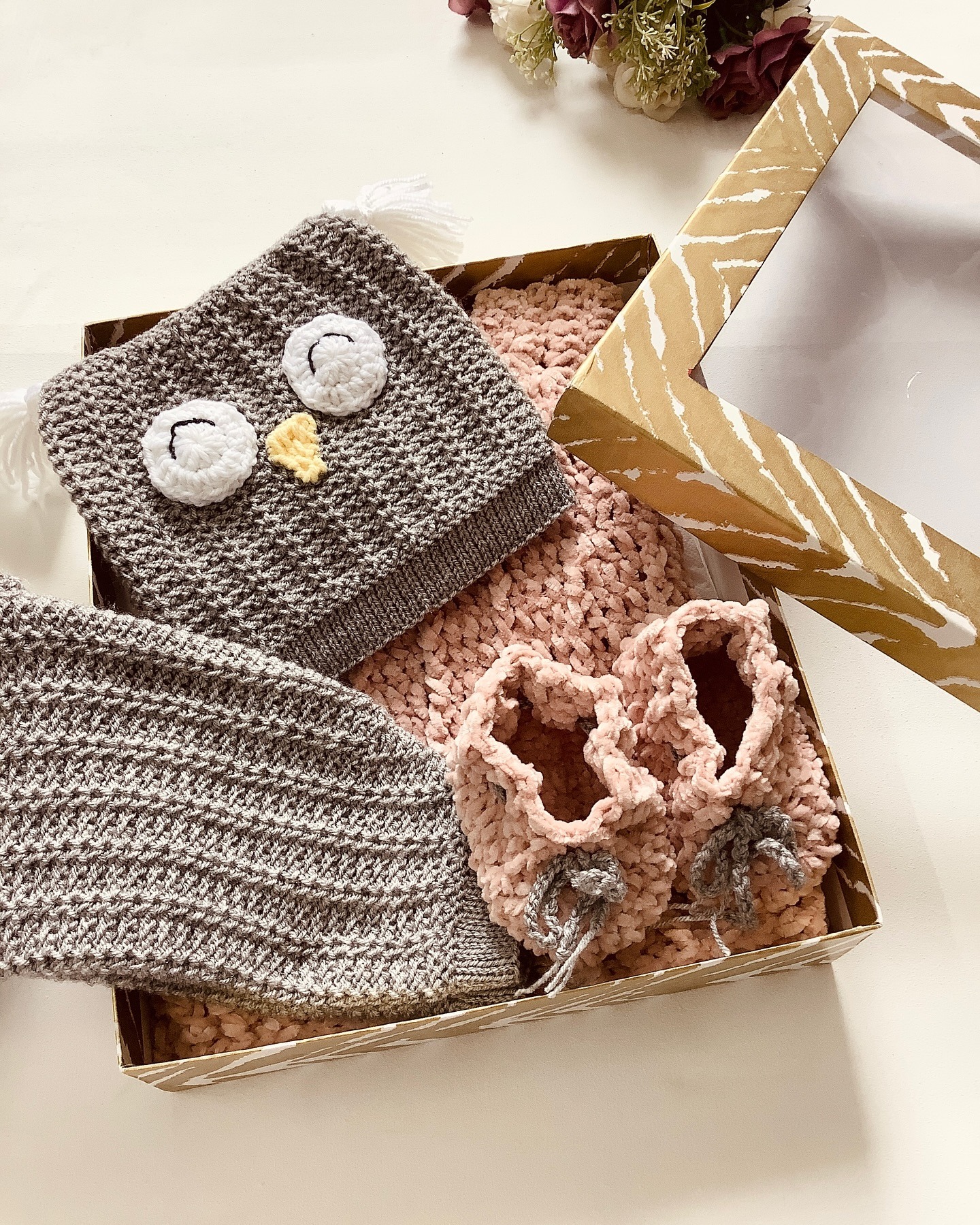 Baby Sweater Pajama Set with Owl Cap and Booties - Image 3