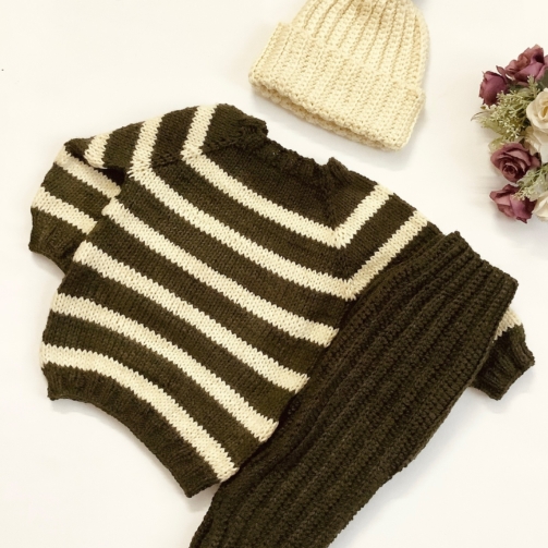 Knitted Striped Sweater and Pajama Set