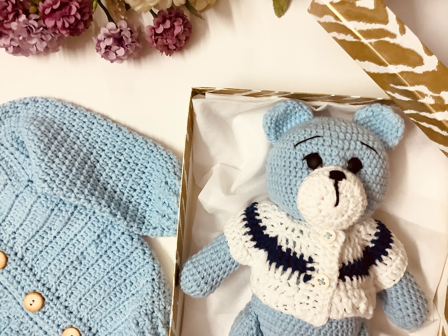 Bunny sweater gift set, handmade crochet baby outfit